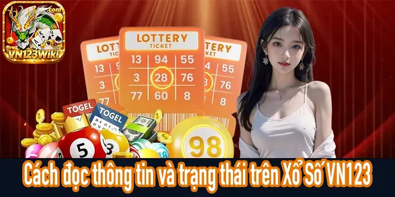 Giao diện Xổ Số VN123 với các trạng thái thông tin