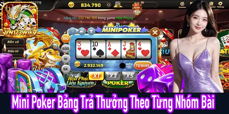Mini Poker bảng trả thưởng theo từng nhóm bài