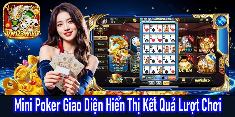 Mini Poker giao diện hiển thị kết quả lượt chơi