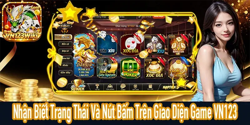 Các nút thao tác trên giao diện game VN123 được phân biệt theo trạng thái có thể sử dụng